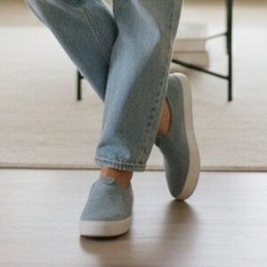 ECCO Soft 7 Slip On Perforated Leather Sneakers Light Blue -‎ Size 41
